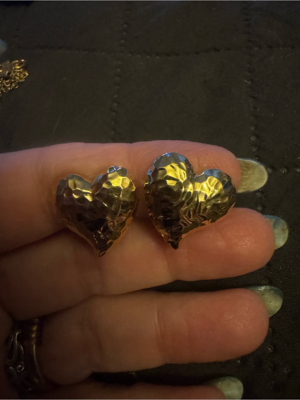 Handcrafted Hammered Heart Stud Earrings - Gold Tone Women Jewelry. Screw backs